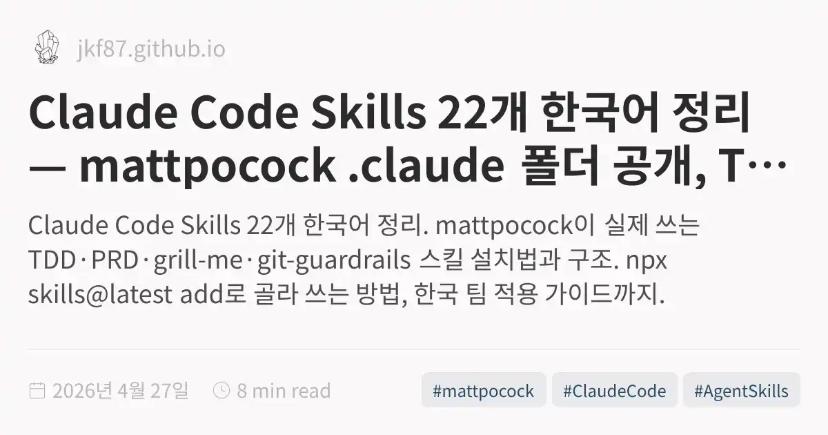 Matt Pocock의 Claude Skills — 절차 있는 엔지니어링 워크플로우 공개