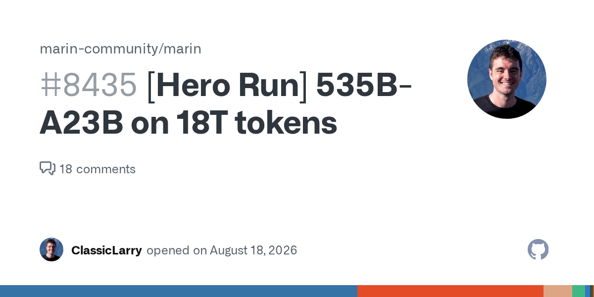 Marin 535B-A23B — 535억 파라미터 대규모 모델 학습 과정 실시간 공개