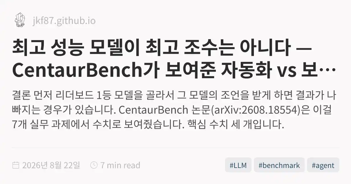 CentaurBench — LLM의 자동화 능력과 보조 능력은 별개